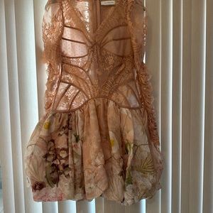 Zimmermann pink lace long sleeve short dress size 0